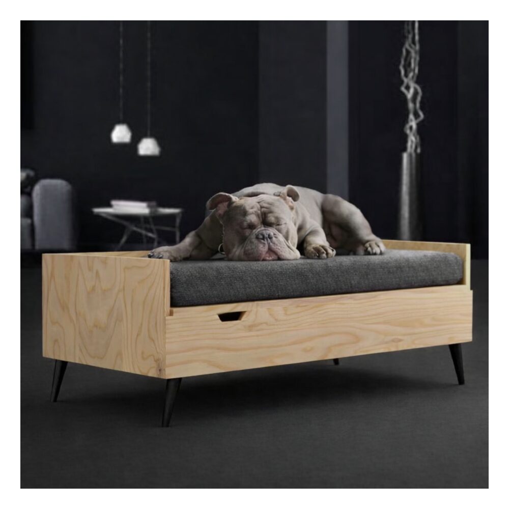 Cama para perro con espacio para organizar colchas y juguetes