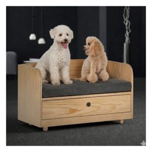 Cama para perro con cajon para organizar juguetes y colchas de petit garden