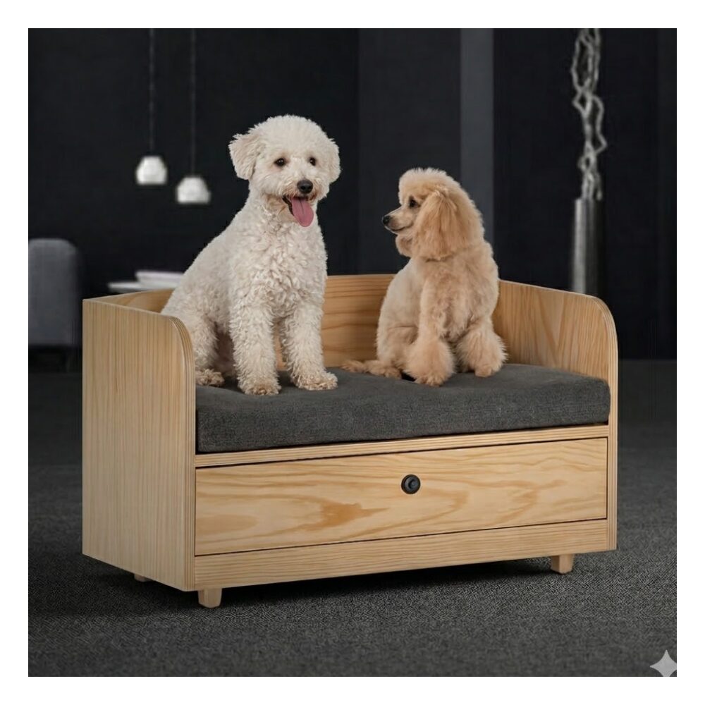 Cama para perro con cajon para organizar juguetes y colchas de petit garden