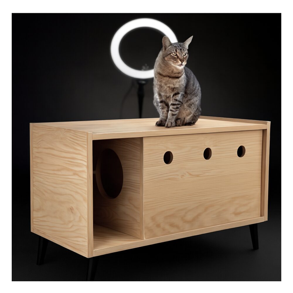 Mueble tipo baúl para arenero de gatos