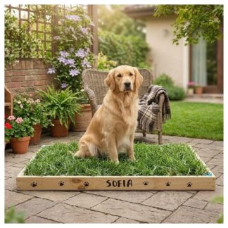 Sanitario de pasto natural con base de madera y tierra para perros grandes de Petit Garden
