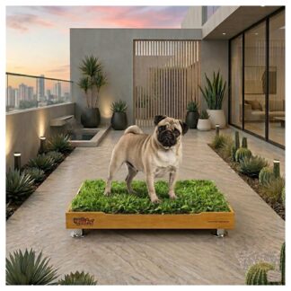 Sanitario de pasto natural con repuestos intercambiables base fija y tierra para perros pequeños de Petit Garden