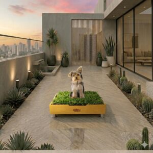 Sanitario de pasto natural con base fija de cartón y tierra para perros pequeños de Petit Garden