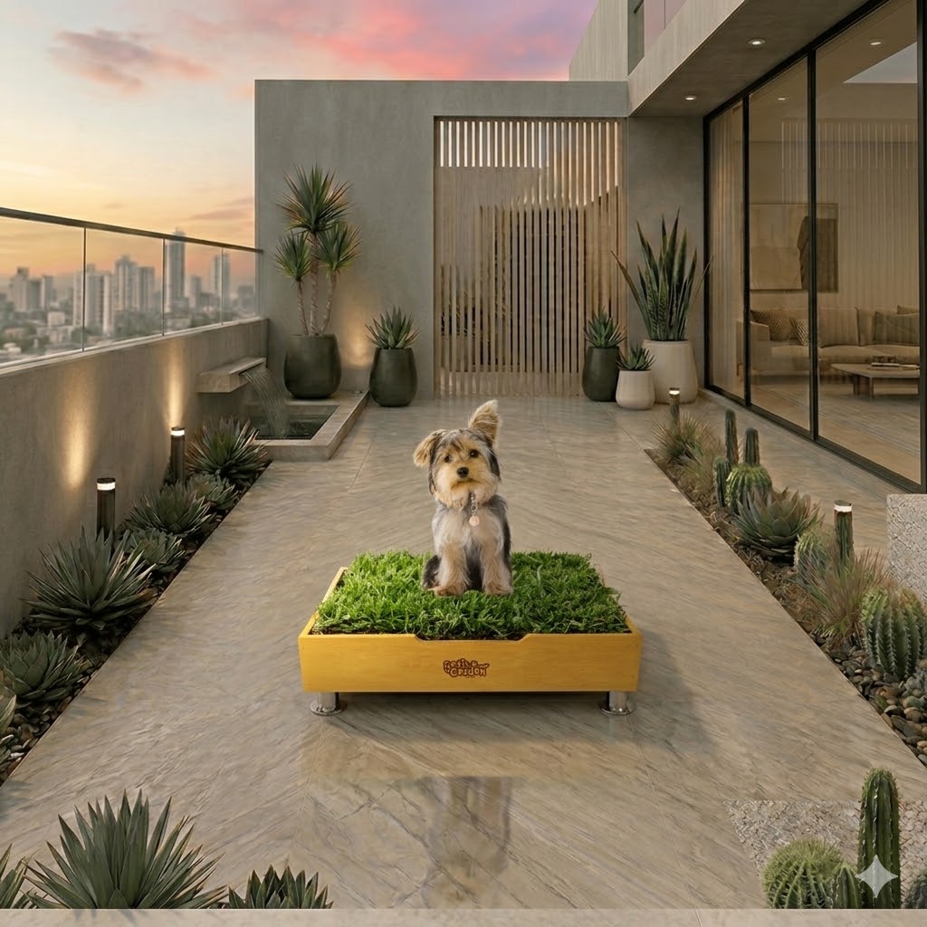 Sanitario de pasto natural con base fija de cartón y tierra para perros pequeños de Petit Garden