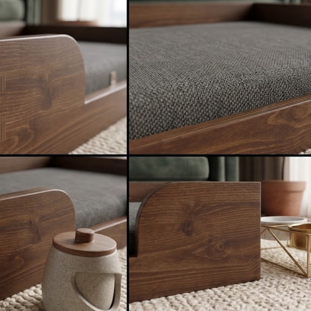 Cama de madera para perro mediano imagen collage