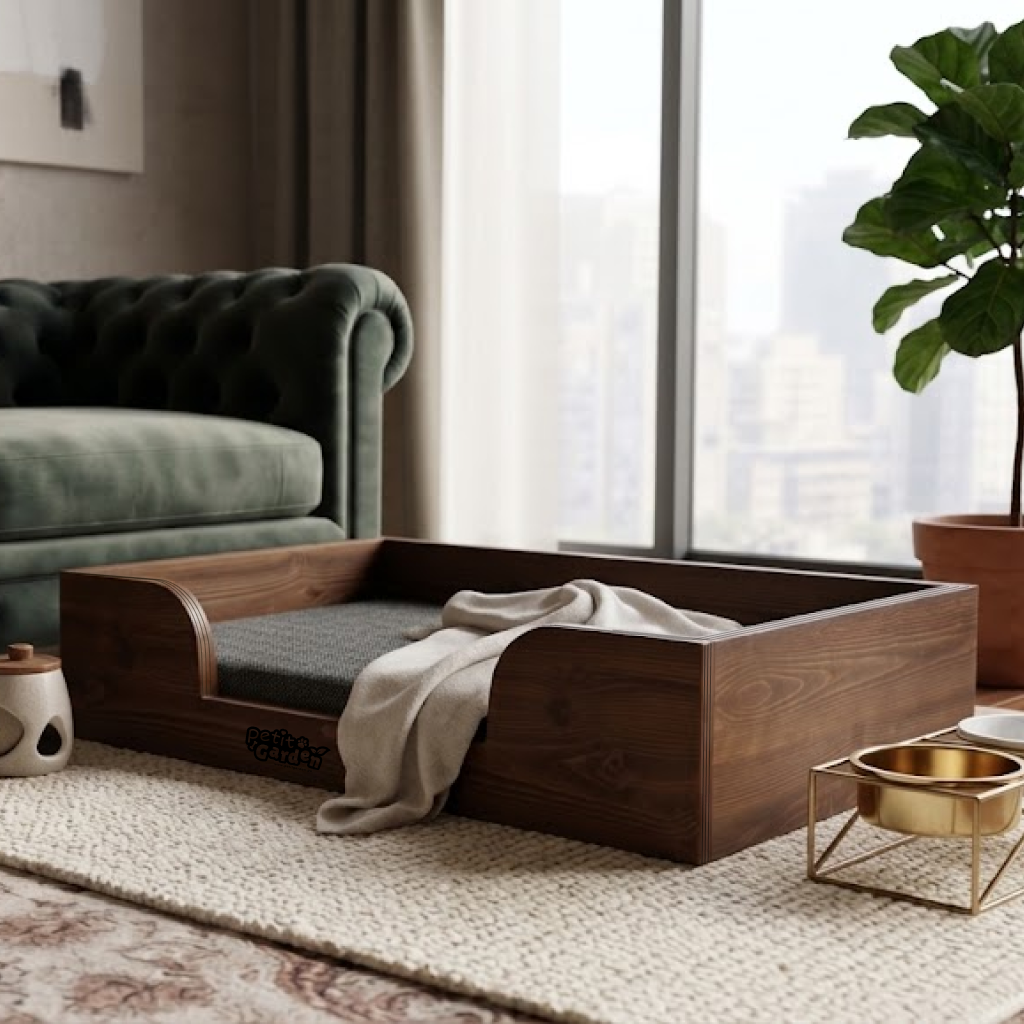 Cama de madera para perro mediano imagen ambientada